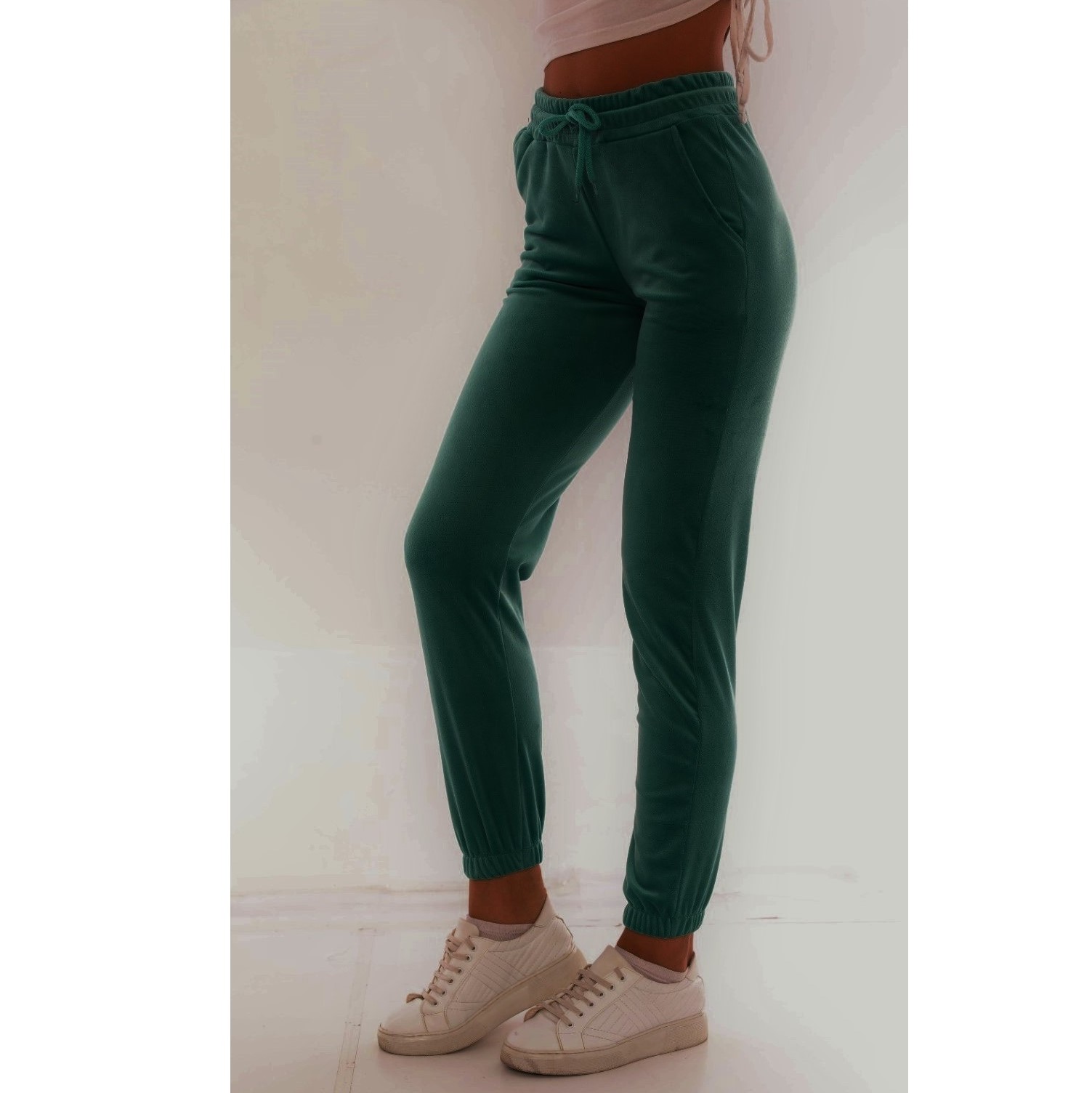 Pantaloni Trening Dama Verde Inchis fashion cu talie inalta PTD03